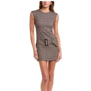 Elegant Brown Checkered Mini Dress